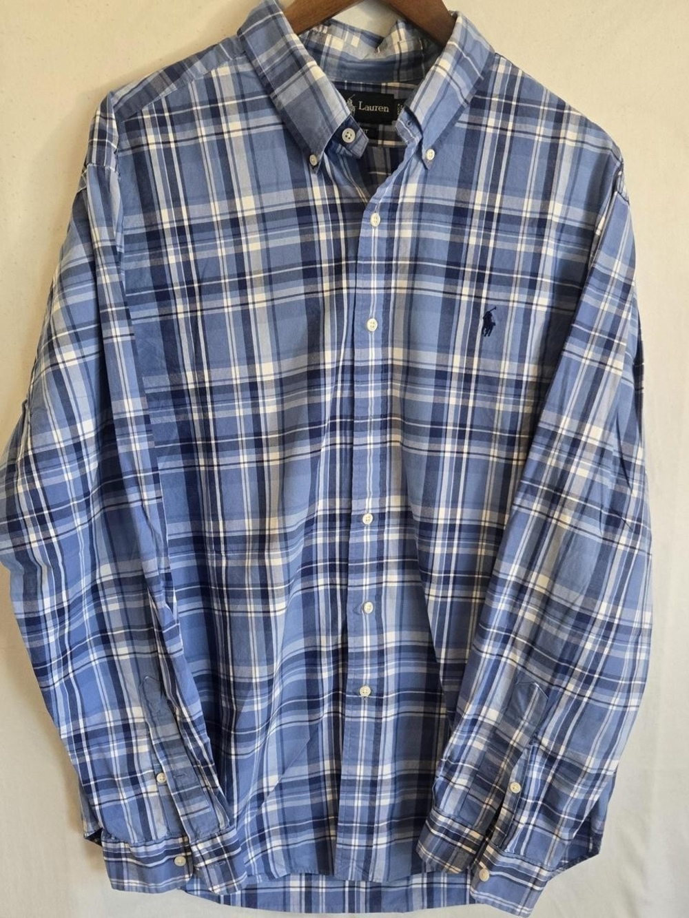 Ralph Lauren Men's Light & Navy Blue Plaid Button-Down Shirt